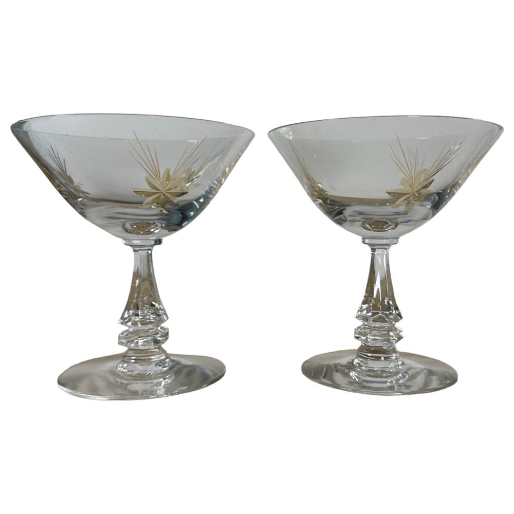 Tiffin-Franciscan Jupiter Amber Gold Stars Sherbert Glasses - Set of 2